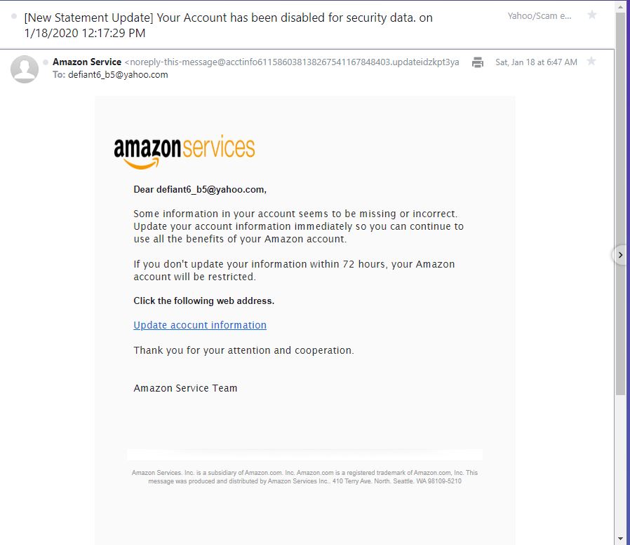 Amazon Phishing Email