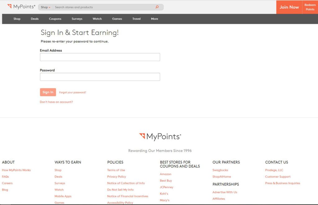 Home Page of MyPoints