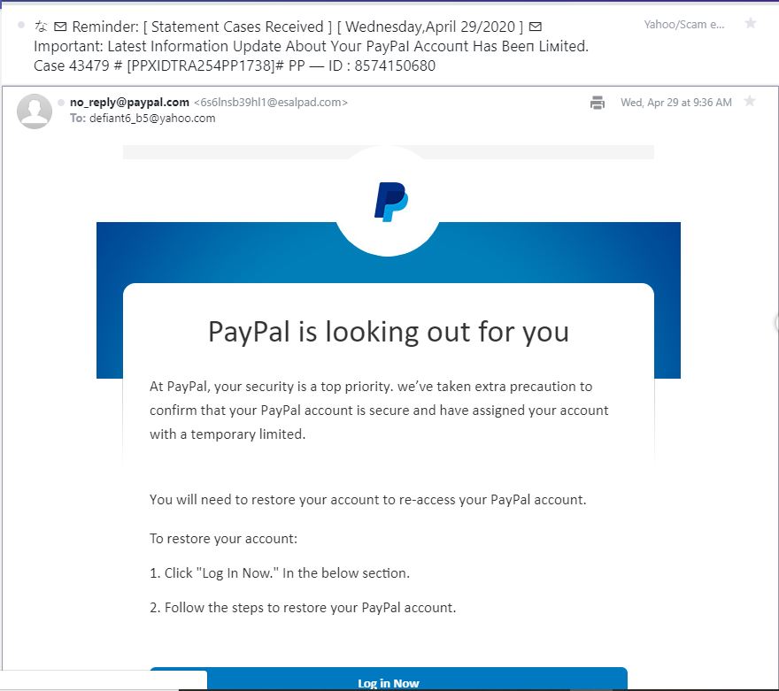PayPal Phishing Email