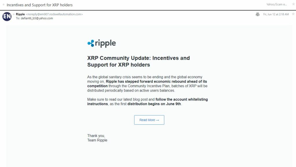 XRP Phishing email