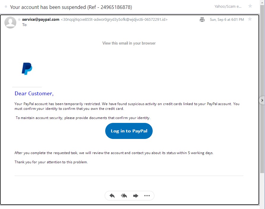PayPal Phishing Email
