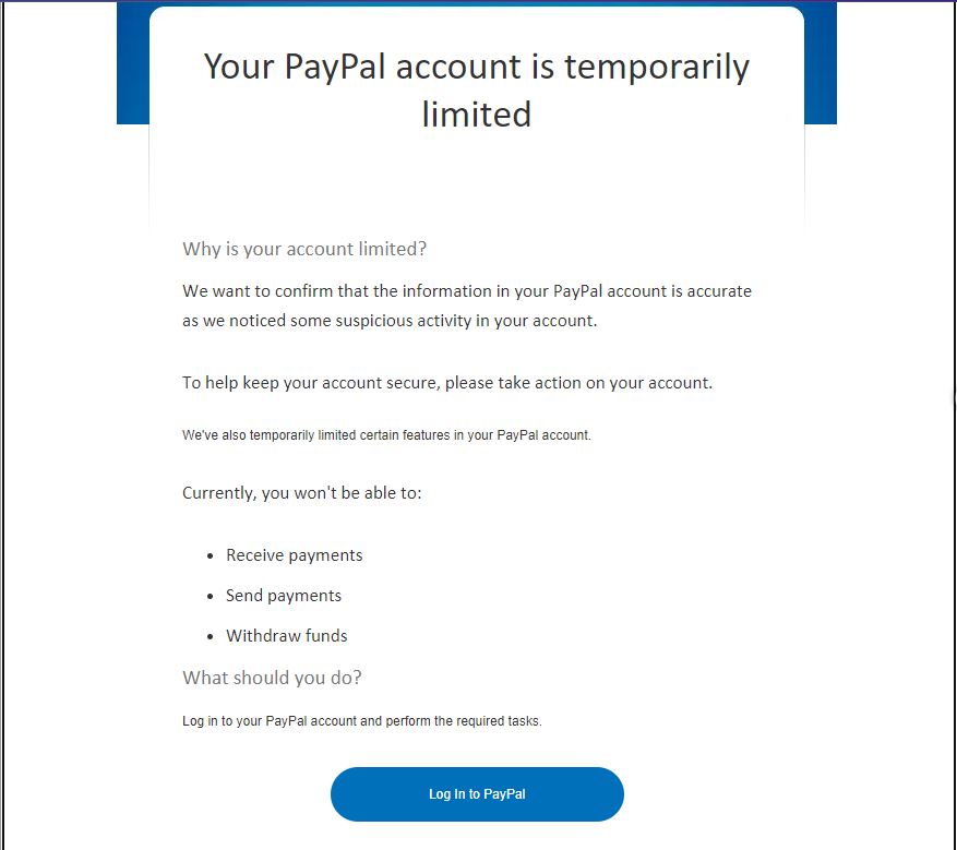 Phishing PayPal Email 1