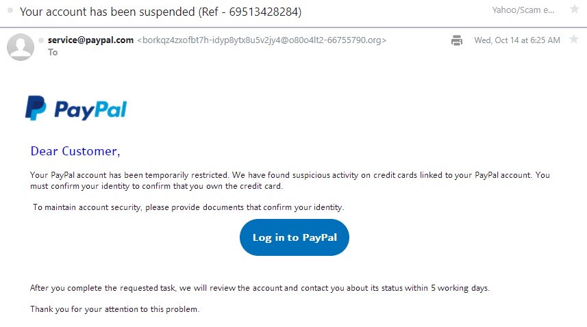 Phishing PayPal Email 2