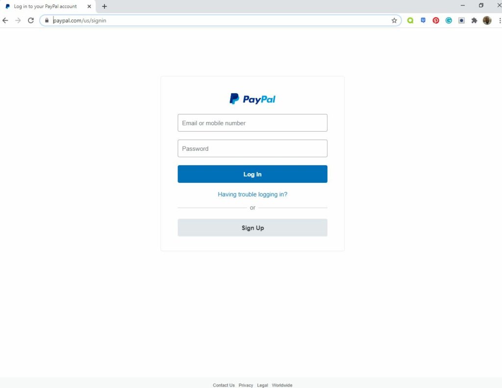 PayPal's Sign In