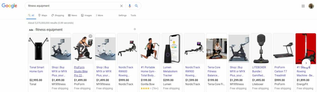 Google Fitness Equipment Ads