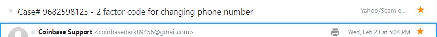 Coinbase Scam email subject line