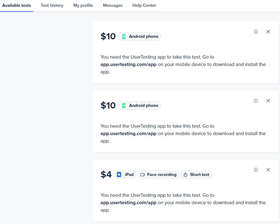 Available Tests at UserTesting