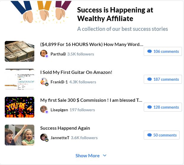 Success stories at Wealthy Affiliate